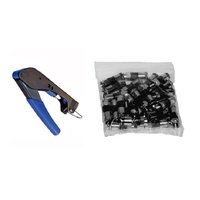RG6 Compression Tool Blue and RG6 Quad Compression Connectors - Pack of 50