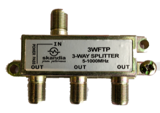 3 Way TV Splitter - Power Pass on ONE leg 5-900MHz