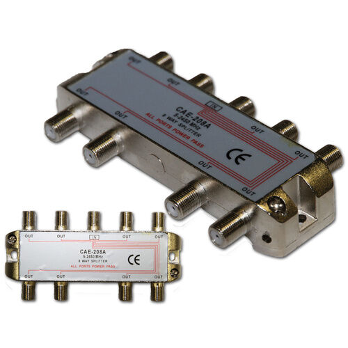 8 Way Digital TV, Satellite, Pay TV Splitter - Power Pass on all Legs F Type 5-2400GHz Pay TV Approved