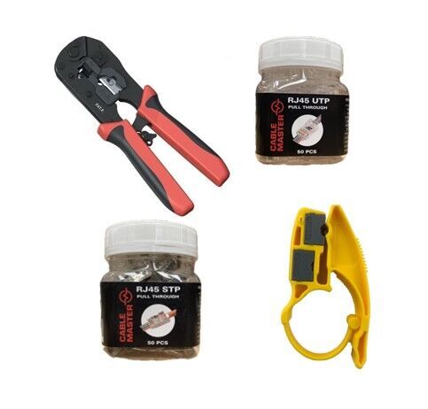 RJ45 Open-Pass Modular Plug Crimper 4 Piece Combo Kit