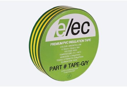Premium Green/Yellow Insulation Tape 18mmx20m - 10 Pack