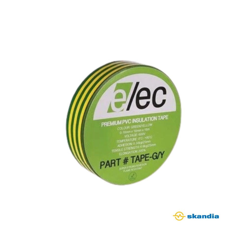 Premium Green/Yellow Insulation Tape 18mmx20m - 10 Pack